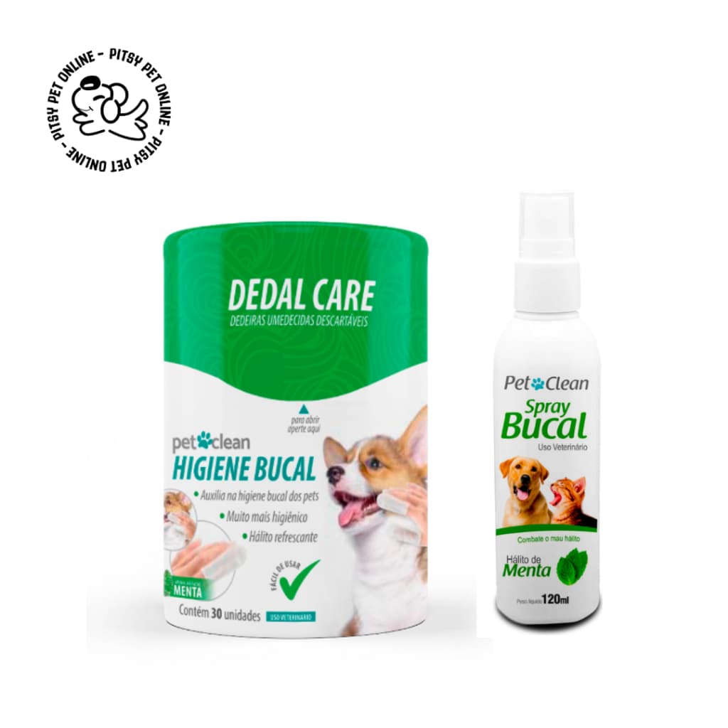 Kit Escova de Dente Cachorro - Dedal Care+ Spray Bucal Pet Clean