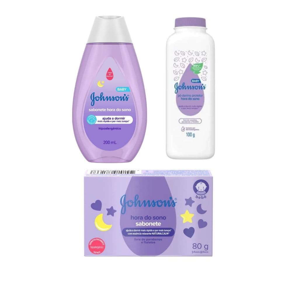 Kit Hora do Sono Johnsons (sabonete líquido + talco + sabonete em barra) - 03 Produtos