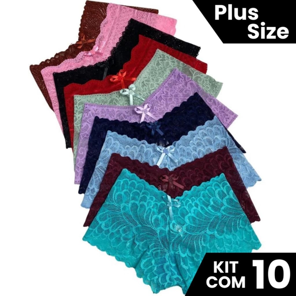 Kit 10 Calcinhas Caleçon Shortinho Renda Com Forro Algodão Atacado M, G, GG ,48, 50,52, 54