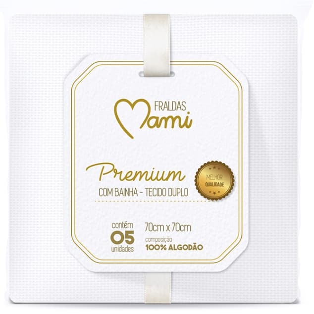 Fralda Premium OU Fralda Luxo Tecido Duplo Papi 5 Unidades - 100% algodão - Com bainha