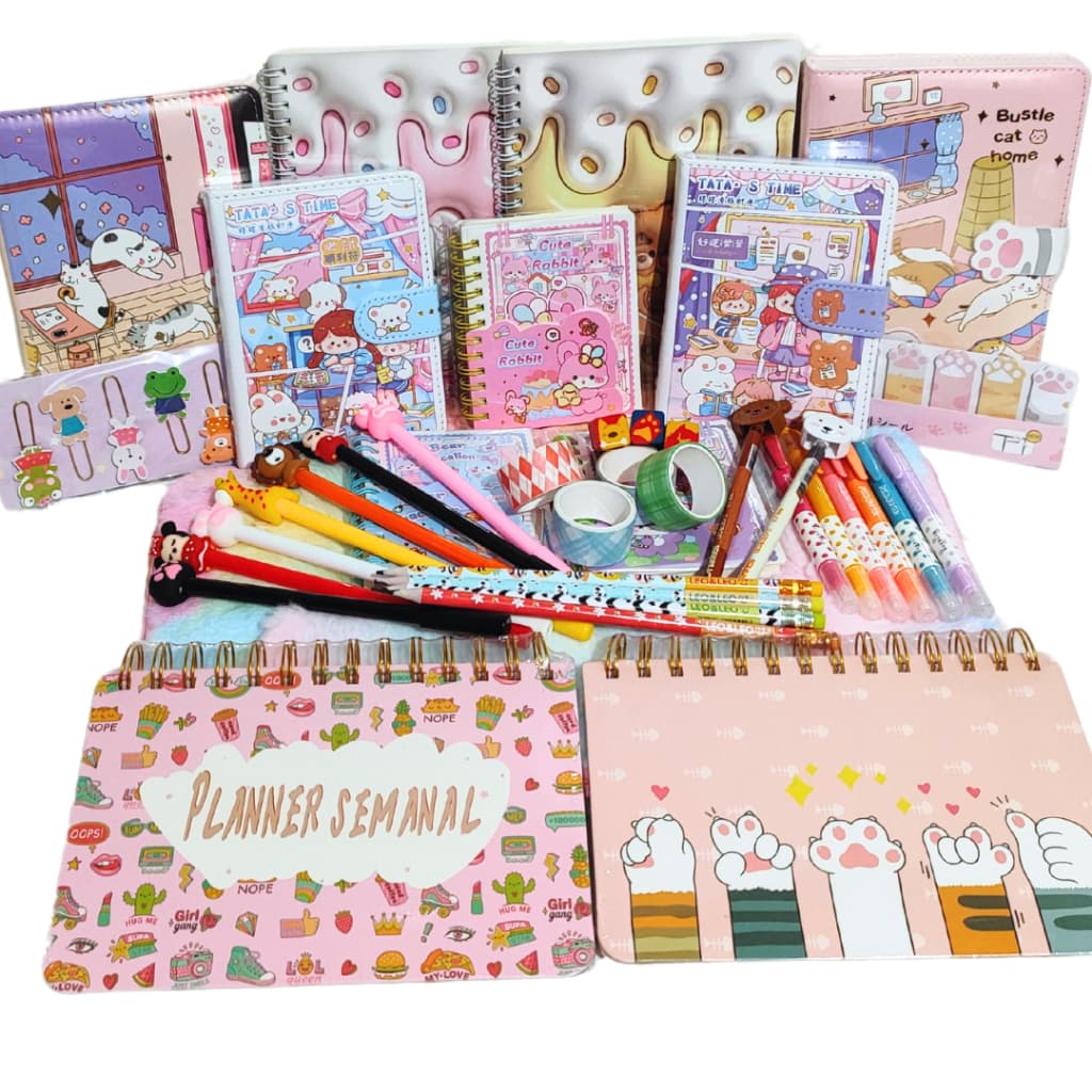 Kit Papelaria Criativa Presente de Luxo Fofa Com Diversos Itens Kawaii Importados Japão Coréia China