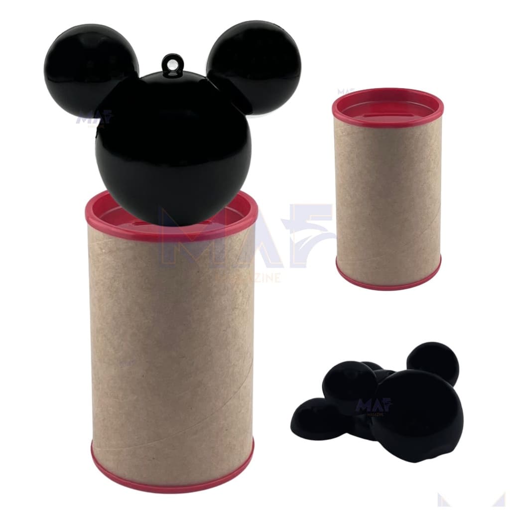 Kit 10 Cofrinho 6x10 + 10 Esfera Cabeça Mickey Minnie Acrilica Lembrancinha Luxo Cofre Festa Baleiro