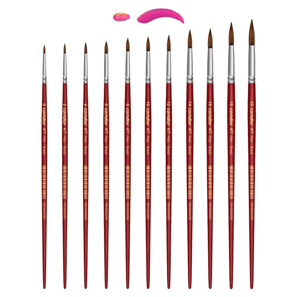 Pincel Artístico Redondo Orelha de Boi Cabo Longo 477 Condor - Tamanho a sua escolha