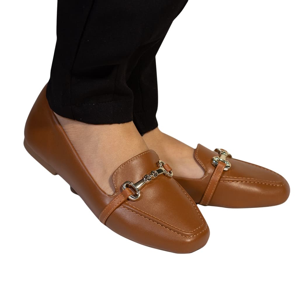 Sapato Mocassim Feminino Caramelo Bico Quadrado Social Maricotta Loafer Tendencia Elegante