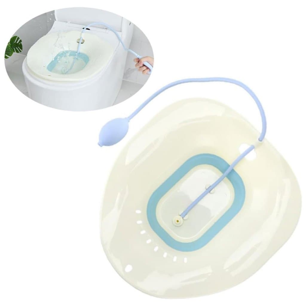 Bacia Para Banho de Assento e Higiene Intima Dobrável Retratil com duchinha Azul