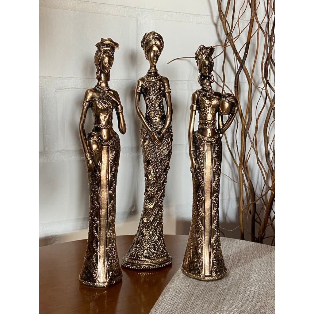 Trio De Estatuetas Africanas Com Jarro  - África