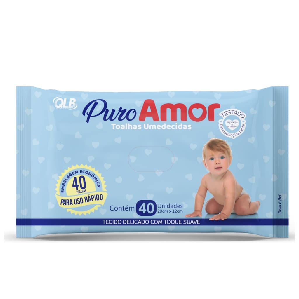 Caixa com 28 Lenços/Toalhas Umedecidas Puro Amor c/ 40 Unidades Cada – Econômico