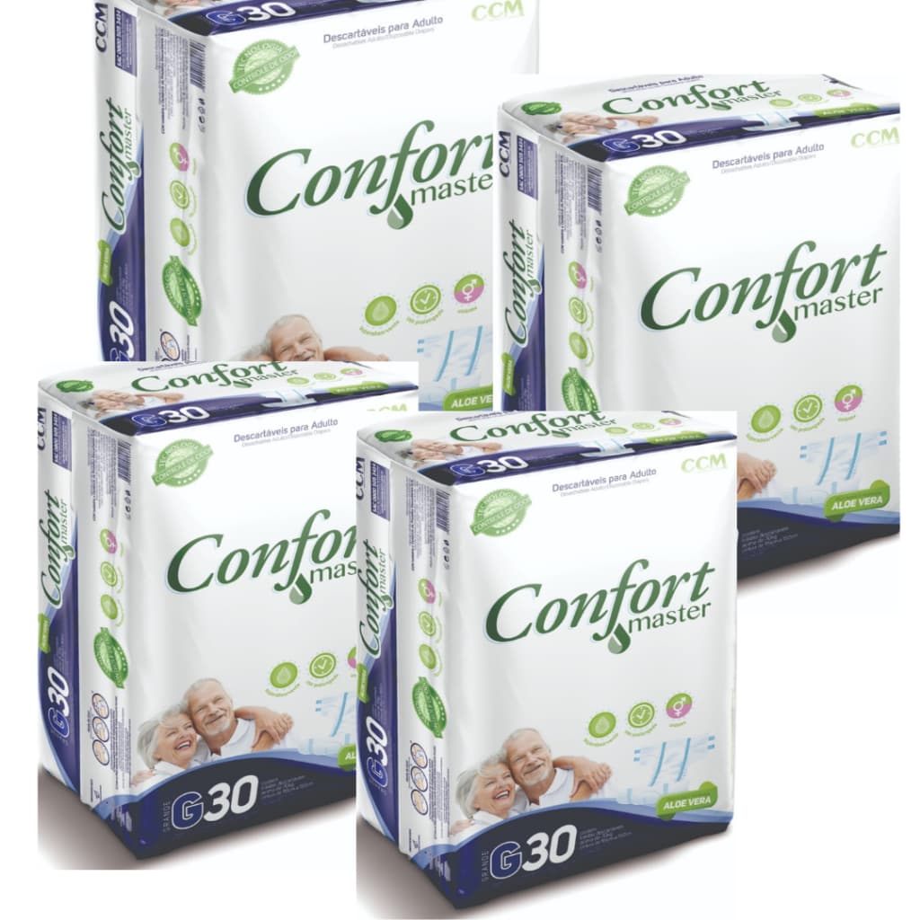 Kit 4 PCT Fralda Descartavel Geriatrica Adulto Confort Master TODOS OS TAMANHOS Com 30 UN