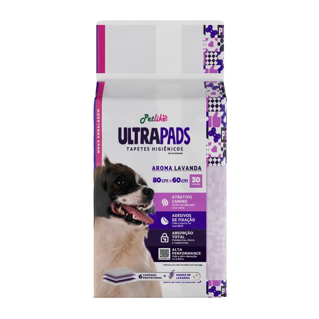 Tapete higiênico Para Cães Ultra Pads Lavanda 80x60 c/30 Pet Like