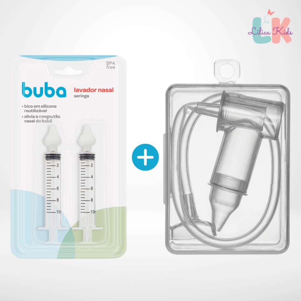 Kit Limpeza Nasal - Aspirador com Estojo e 2 Seringas com Bico de Silicone