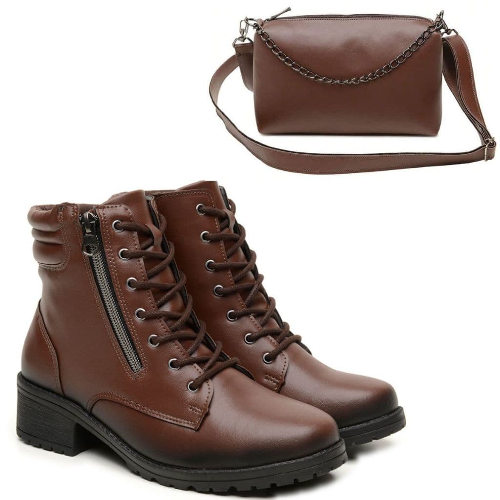 Coturno Feminino Salto baixo Casual Confortável Leve + Bolsa Feminina de Ombro Presente Mulher