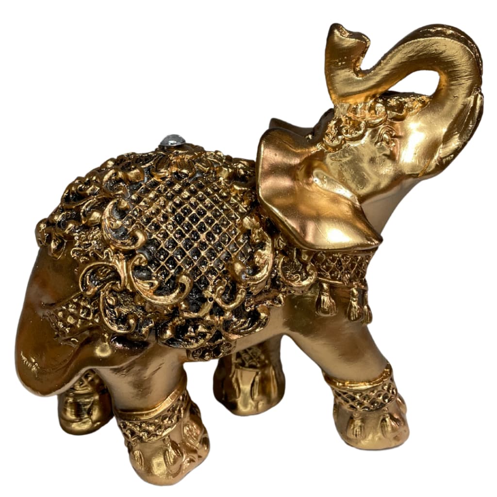 Elefante Indiano Estatueta Decoração Zen em Gesso Com Pedrarias Estilizado 16cm Altura