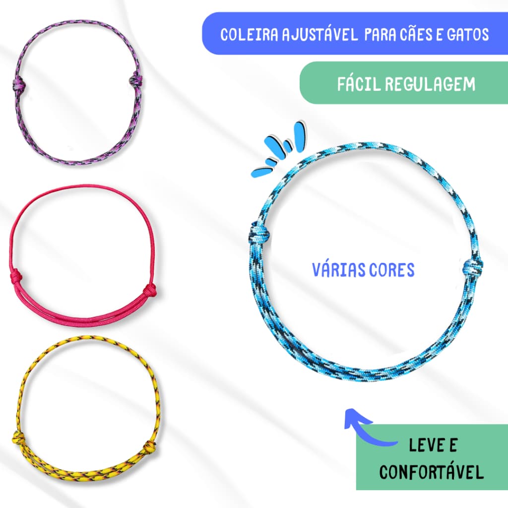 Coleira Pet ajustável para cachorro e gato SEM plaquinha de identificação