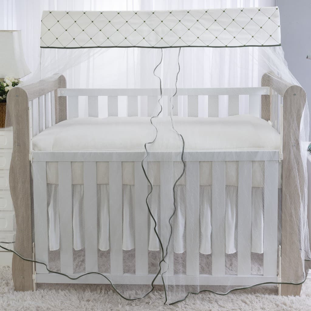 MOSQUITEIRO ( CORTINADO) PARA BERÇO BEGE COM GOTA VERDE MILITAR COM TULE PALHA