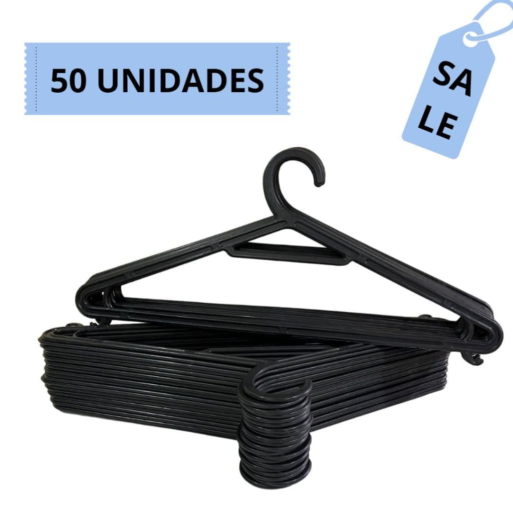 Kit 50 Cabides Organizador de Roupas Adulto Preto G002