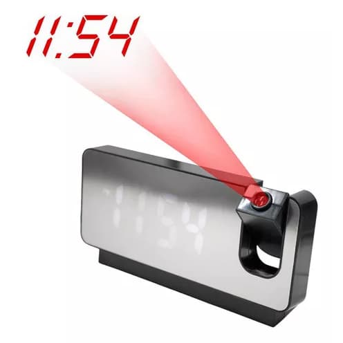 Relógio alarme led colorido espelhado usb com projetor de hora preto