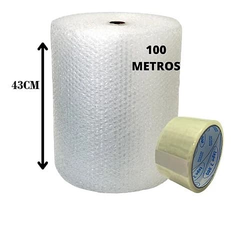 Plástico Bolha 43cmx100mts + 1 Fita Adesiva 48x100mts