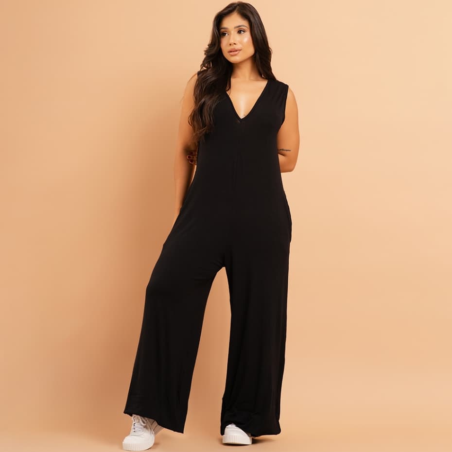 Macacão Pantalona Feminino Longo Casual Macacão Soltinho Regata