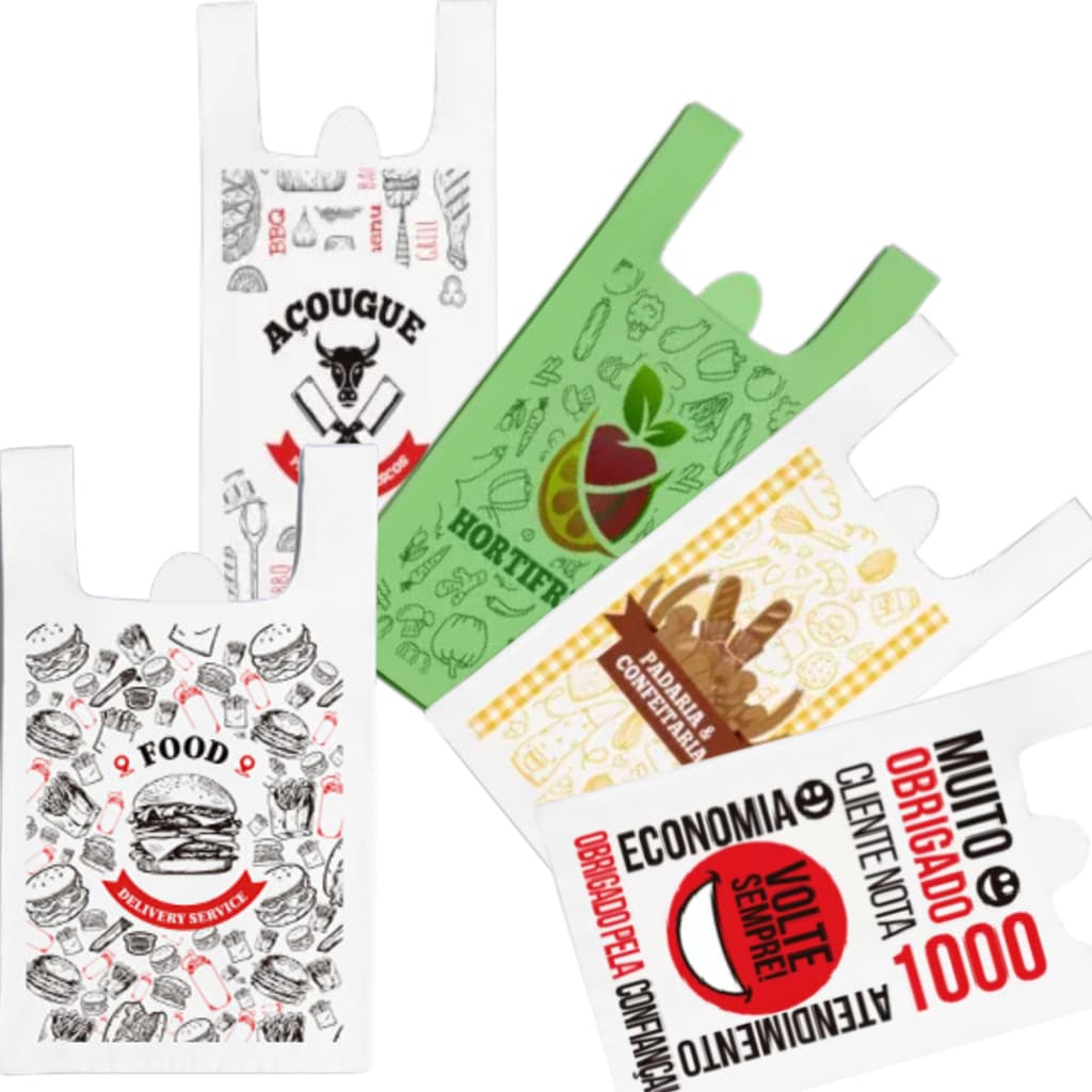 100 Sacolas Plásticas (P) e M 30x40 e 38x50 Personalizadas Estampada Sacolas para mercado / Lojas / comércio em geral