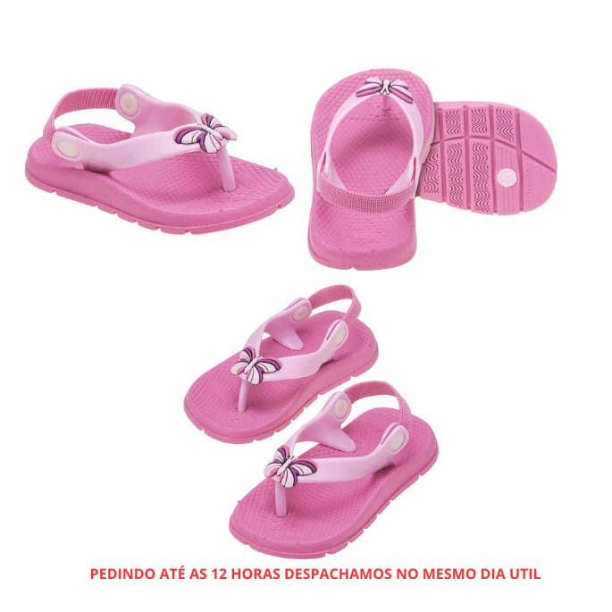 CHINELO ELASTICO CHINELINHO BORBOLETA PINK MENINA ANATOMICO PRIMEIROS PASSOS