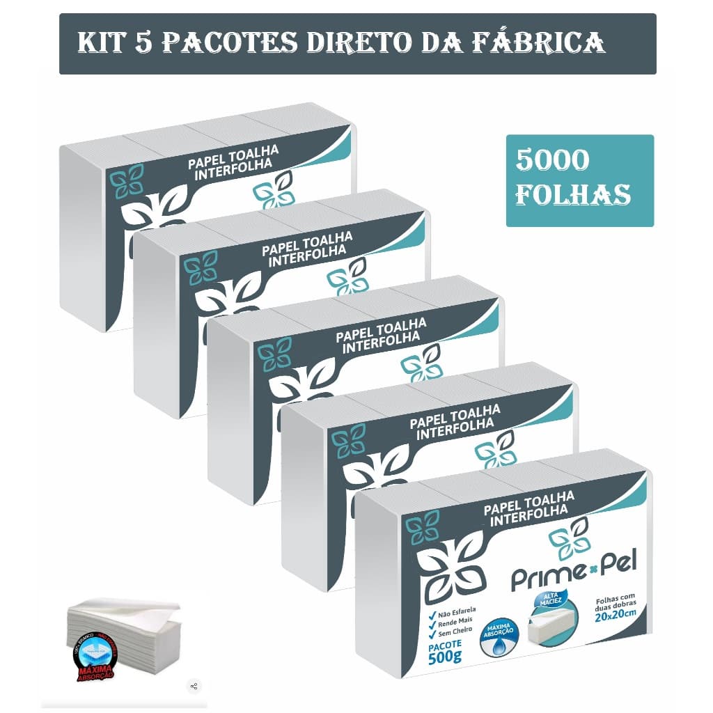 Papel Toalha Interfolha Branco Luxo Banheiro Kit Com 5 Pacotes