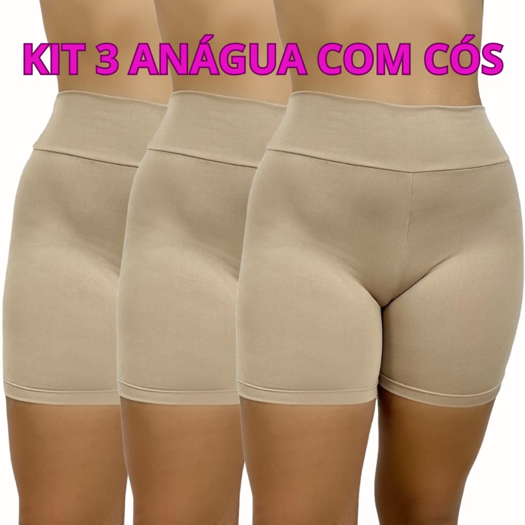 KIT 3 Short Anágua Com Cós Segunda Pele Feminino Comprido
