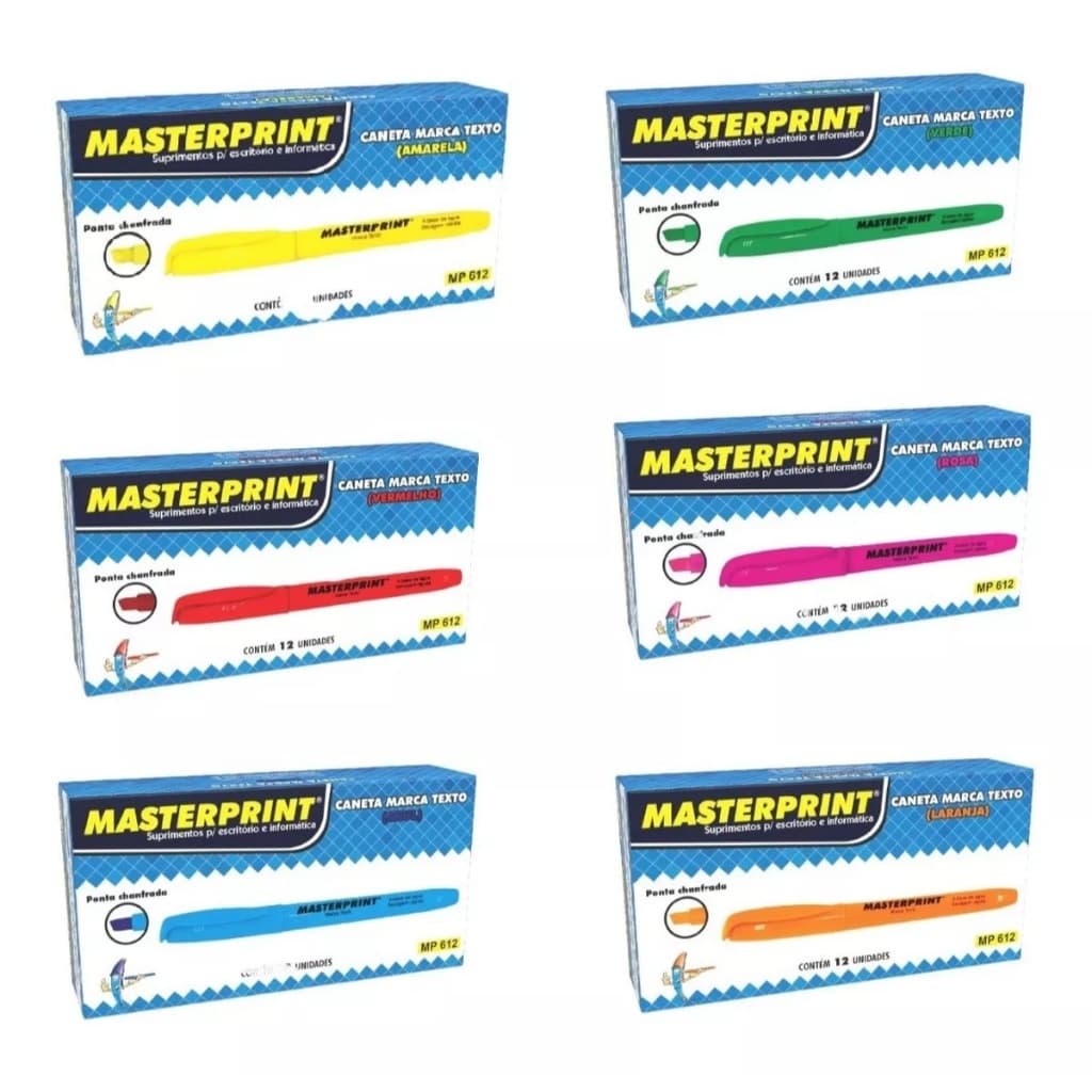 Kit 6 Caixa De Marca Texto Masterprint 72 Canetas Neon