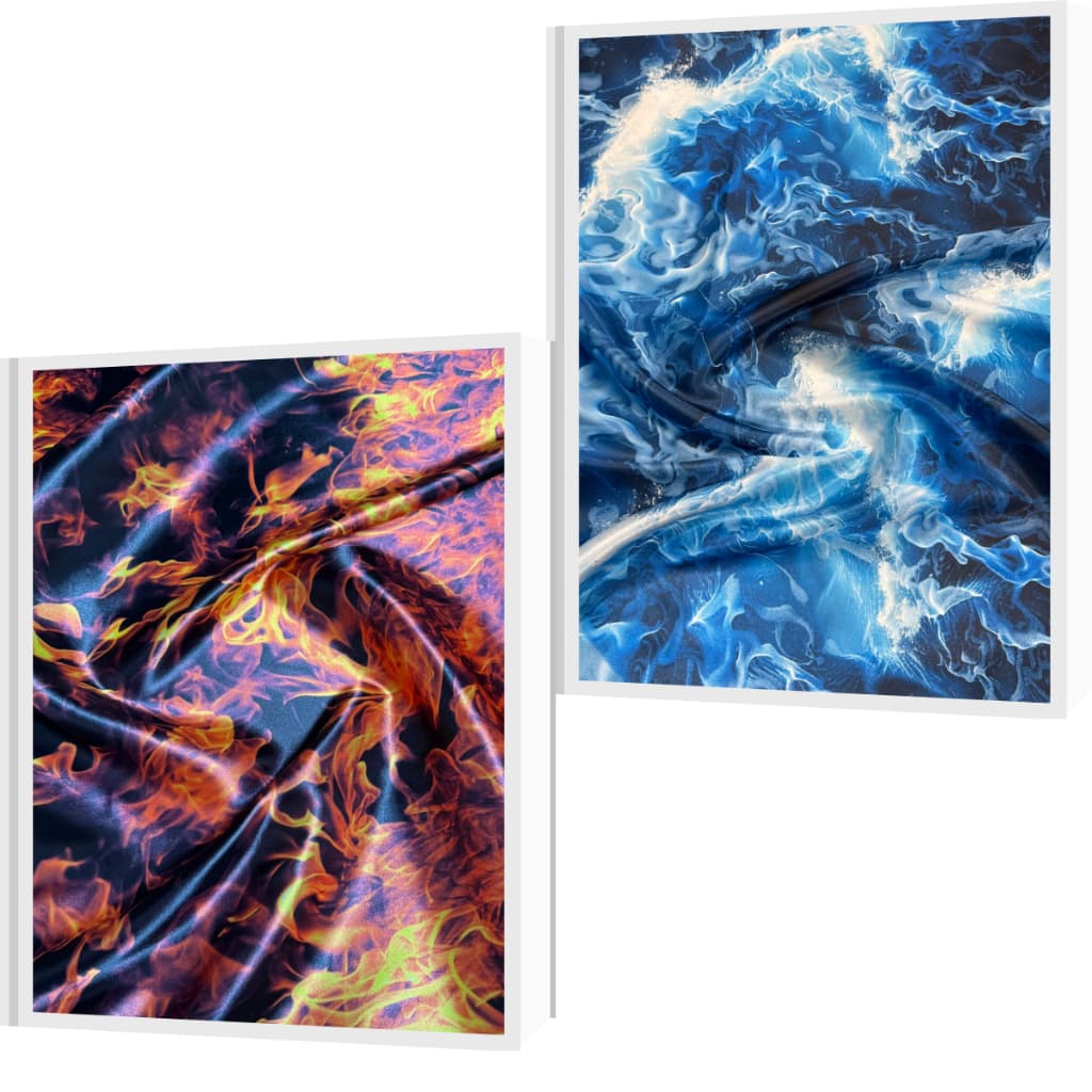 Cetim Estampado Digital Fogo e Agua  1,45m Decoração Festas