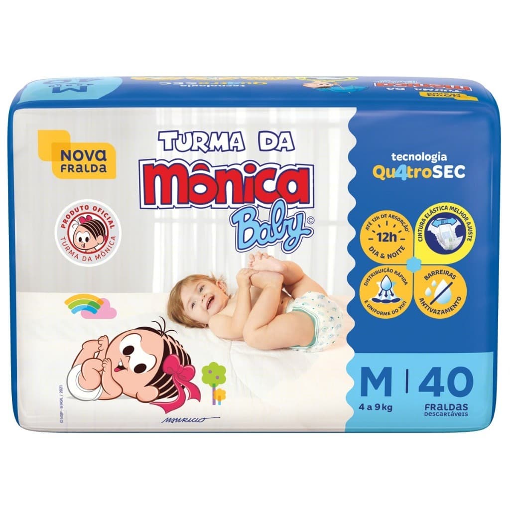 Fralda Descartável Turma da Monica Baby Economica M 40 UN  (4 A 9 KG)