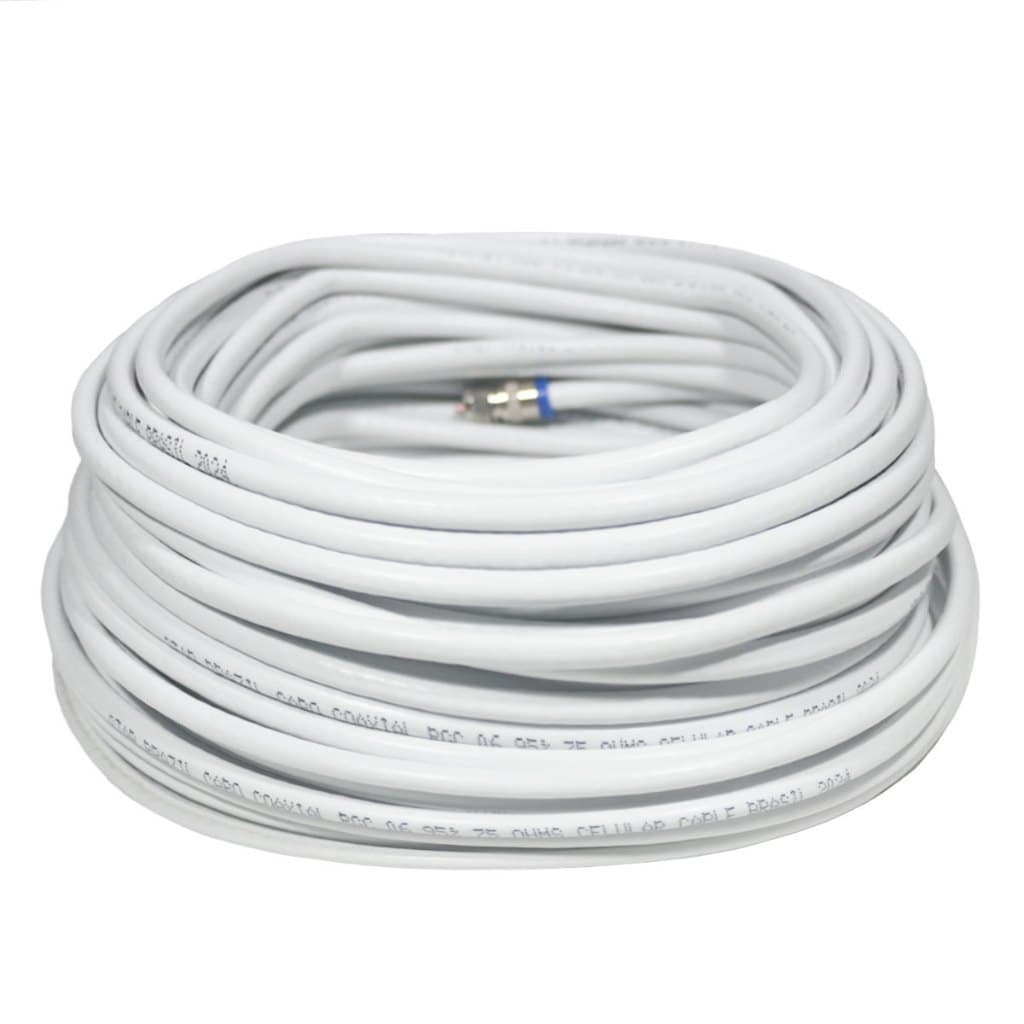 Cabo Antena Tv UHF VHF Digital Parabolica RG6 Montado Pronto Branco Coaxial 95% Malha com 20 Metros