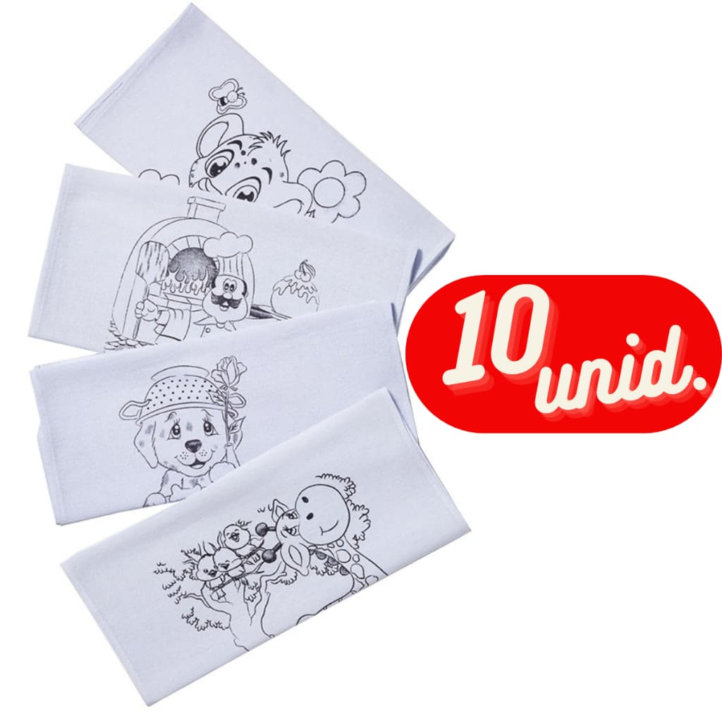 Kit 10 Pano De Prato Branco Riscado Desenhado Para Pintura Com Bainha