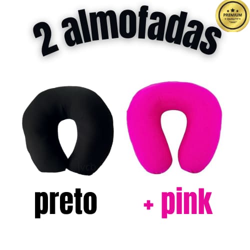kit 2 Almofadas Apoio De Pescoço C/Zíper Em Forma De U Travesseiro De Viagem algodao