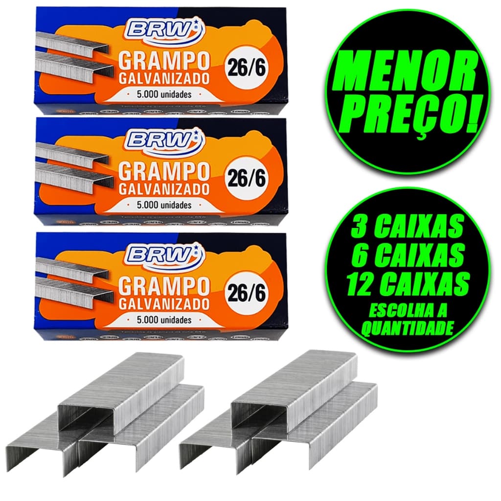 Kit Caixas Grampos Para Grampeador Tamanho 26/6 Grampo Galvanizados