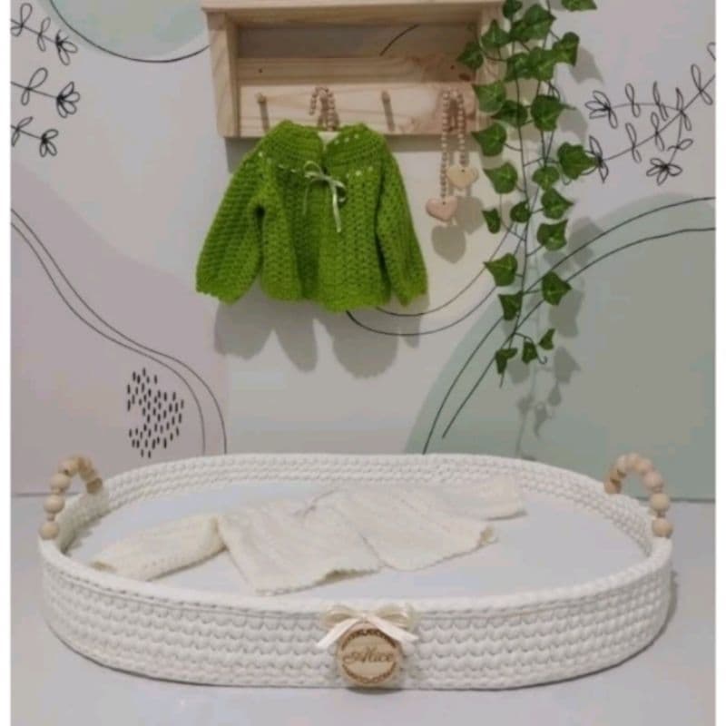 Trocador de fralda com alça 65x40 colchão impermeável e lençol/bebê/cômoda/Moisés/crochê