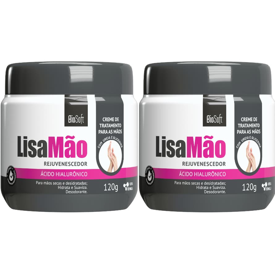 Creme Lisa Mão Ácido Hialurônico 120g BioSoft 2 Unidades