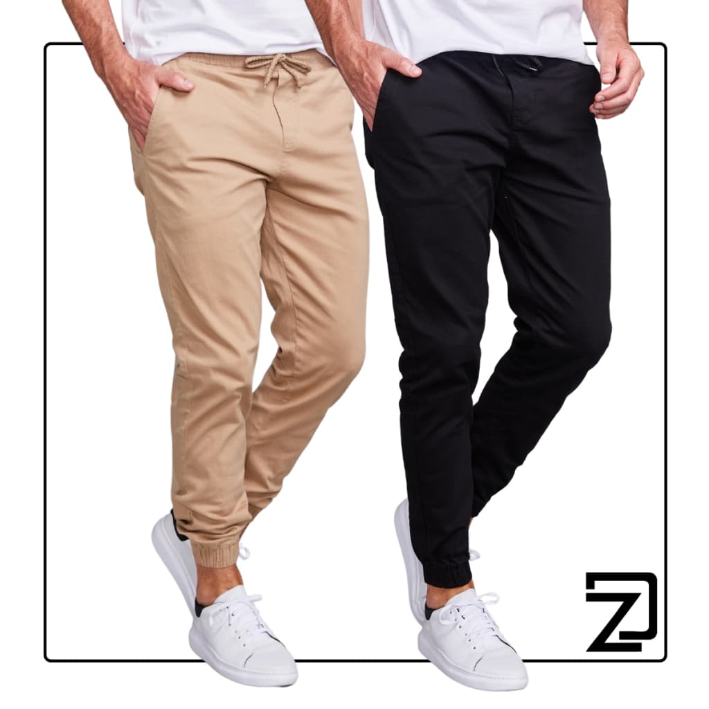 Kit 2 Calça Masculina Jogger Com Punho Sarja