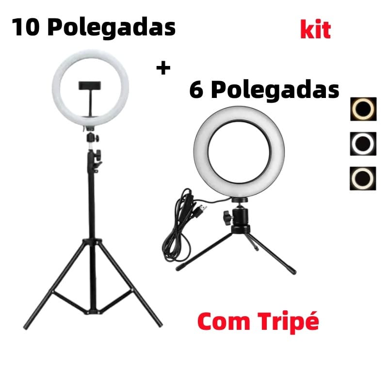 Kit 2 Ring Light Iluminador 6/10 Polegadas Com Tripé De 2.10 Metro MarisaStore