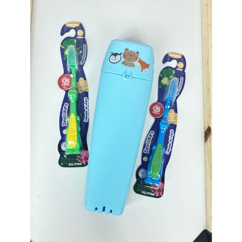 Kit 2 Escovas de Dente + Porta Escova de Dente