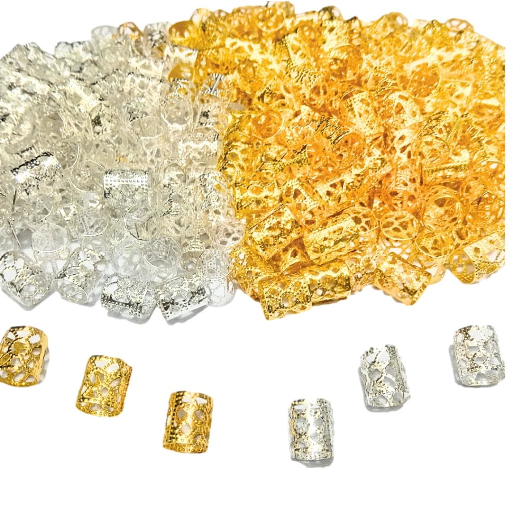 Anéis 100 unds para Trança Nagô Afro Box Braids Jumbo Twist Dreads Enfeites Acessórios Cabelo Enrolado Jóias Reguláveis Brilho Penteados  Trancista Dourados Prateados Ajustáveis