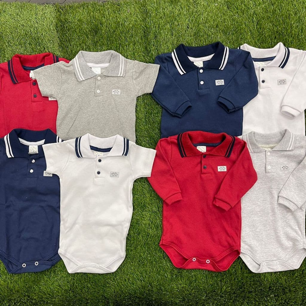 Body para bebê masculino gola polo e manga curta e manga comprida, enxoval, maternidade