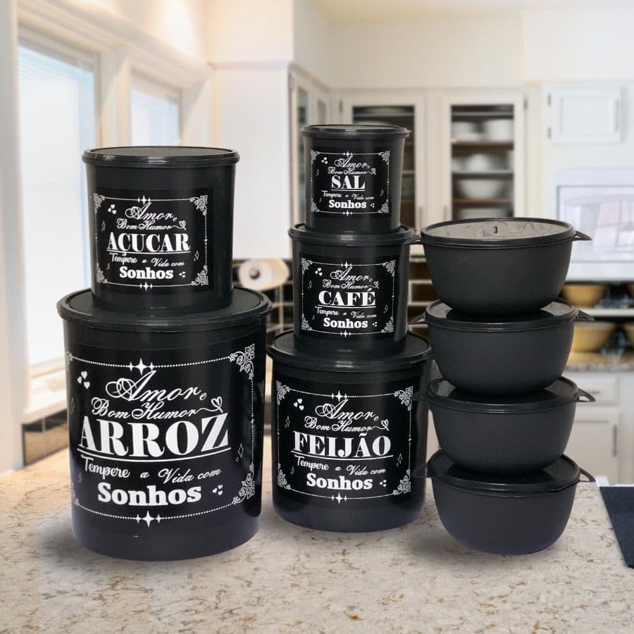 Kit de mantimentos plástico 5 peças + 4 potes redondos Boll para cozinha