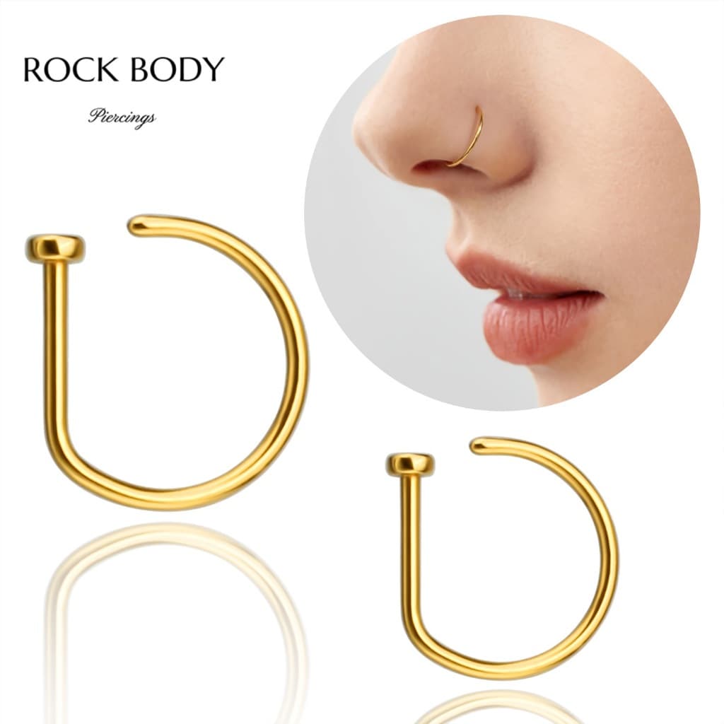 Piercing Nariz Argola D-Ring Dourado Titânio | Nostril, Septril, Rook, Conch