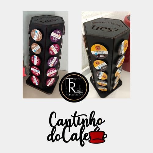 Porta Cápsulas GIRATÓRIA com Cantinho do Café - TRÊS CORAÇÕES / DOLCE GUSTO / NESPRESSO - CORES
