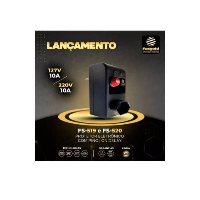 PROTETOR ELETRONICO FASGOLD COM PINO FS-519 e FS-520