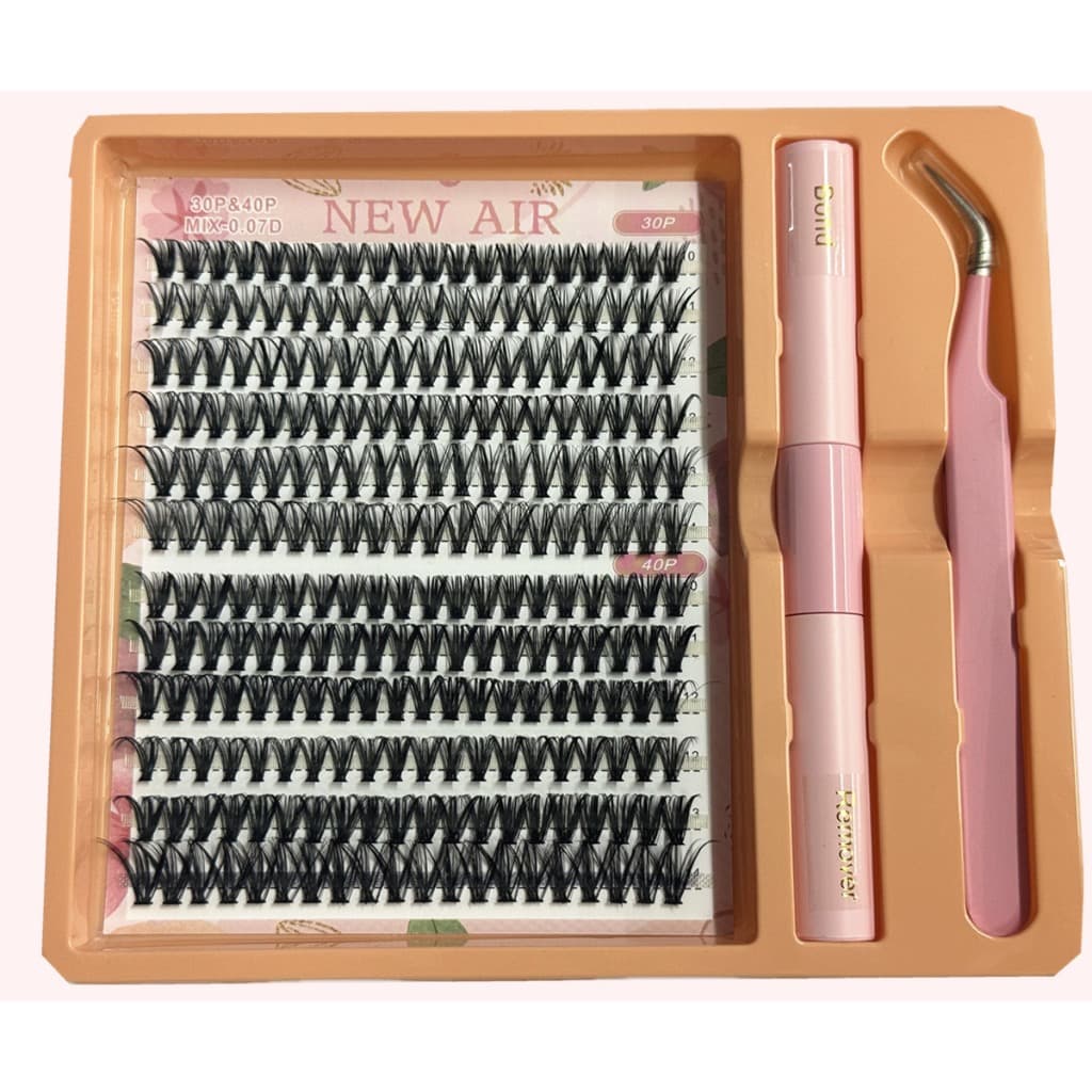 Cílios Tufos Sem Nó 30P+40P Mix 10 ao 14mm + Pinça + Cola e Removedor