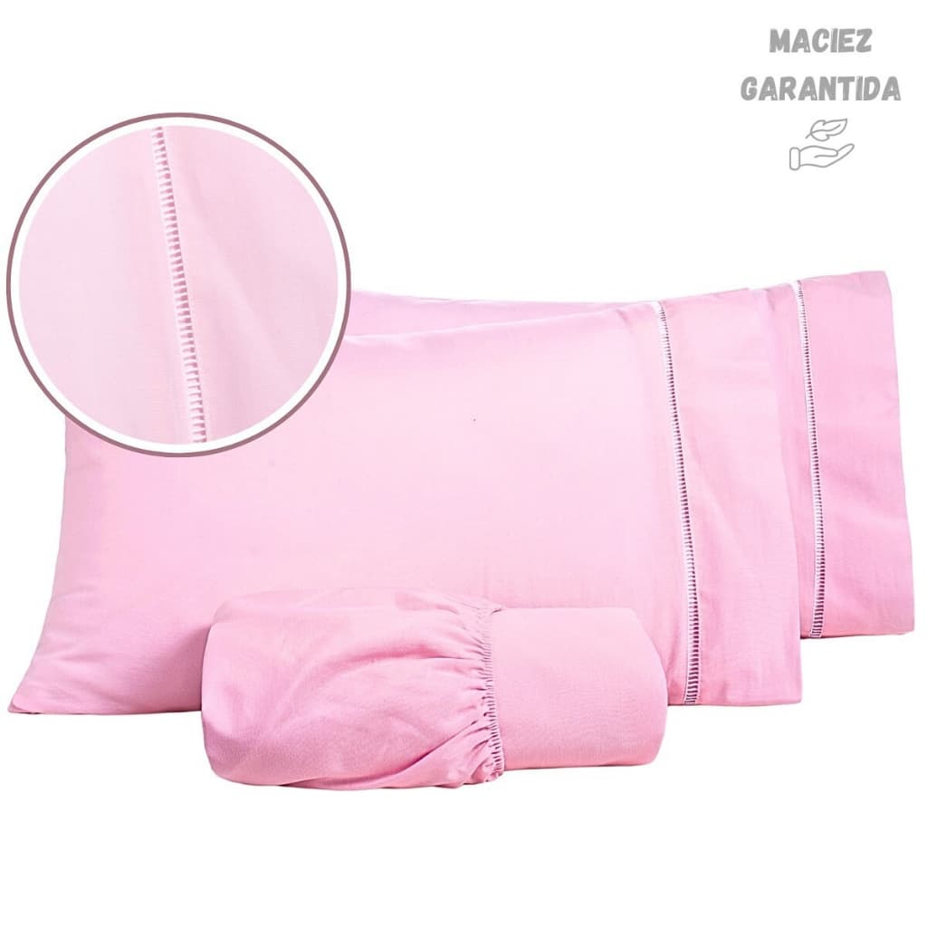 Jogo Lençol Casal 3 Peças 400 Fios Extra Macio Fronhas Com Ponto Palito