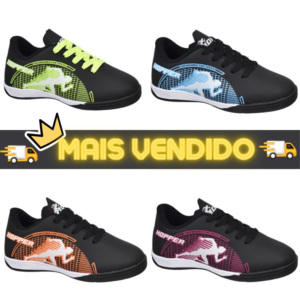 Chuteira Infantil Futsal Quadra Hopper - Tamanhos 26 a 33, Diversas Cores