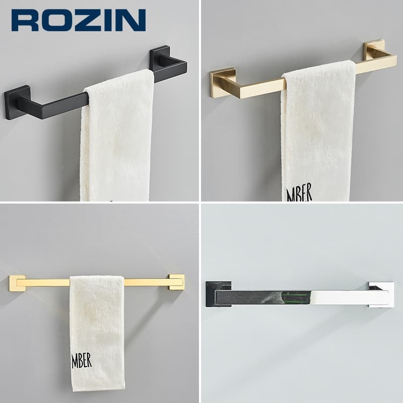 Porta Toalha De Banheiro Inox Quadrado Suporte Toalheiro Solteiro 40/60cm Preto/Cromada/Ouro
