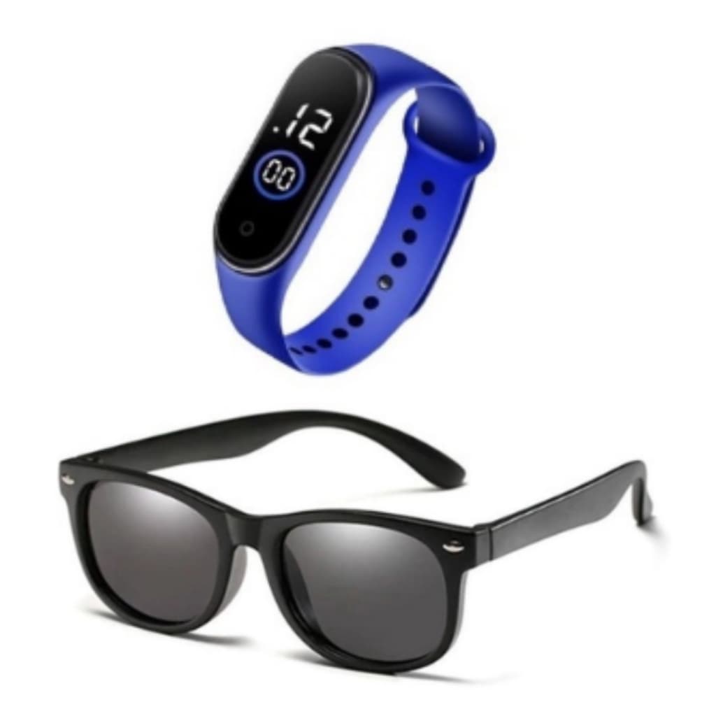 Relógio De Led Digital Menino + Kit Infantil Óculos de Sol Proteção UV