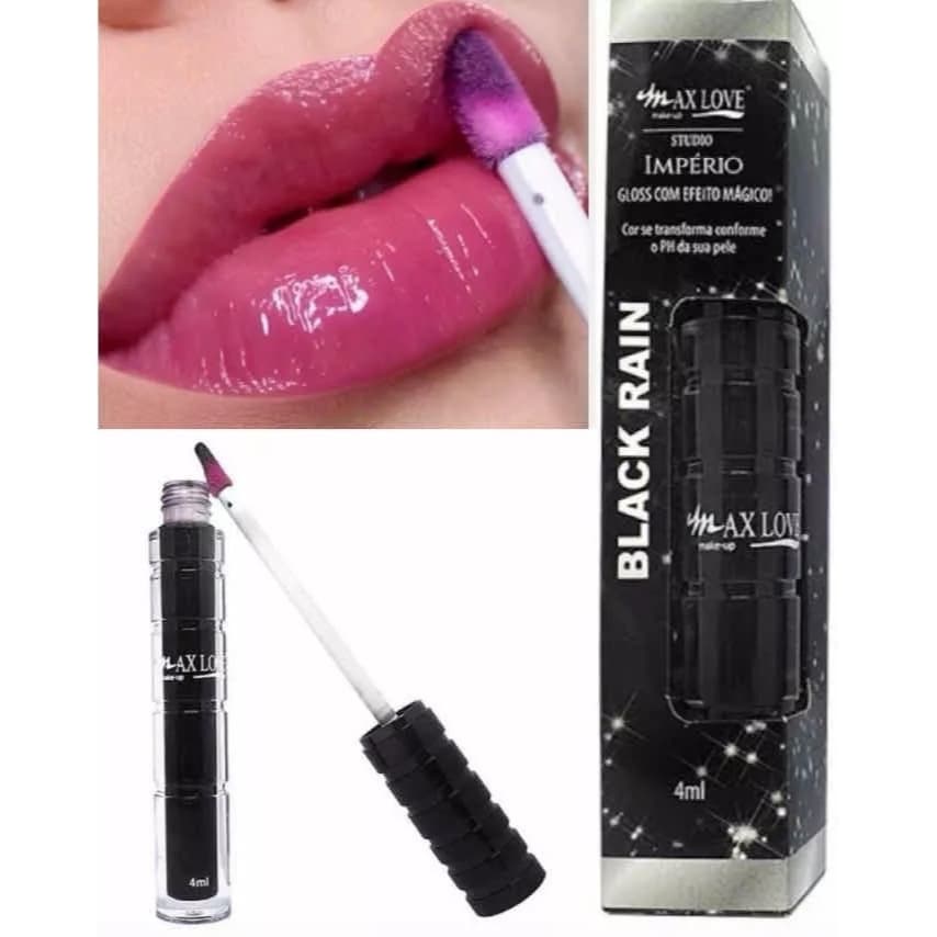 Gloss Black Rain Max Love - Gloss Preto Com Efeito Mágico Muda De Cor Com PH - Efeito Lip Tint